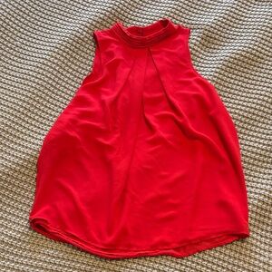 Sleeveless Red Pleated Mock-Neck Women’s Top